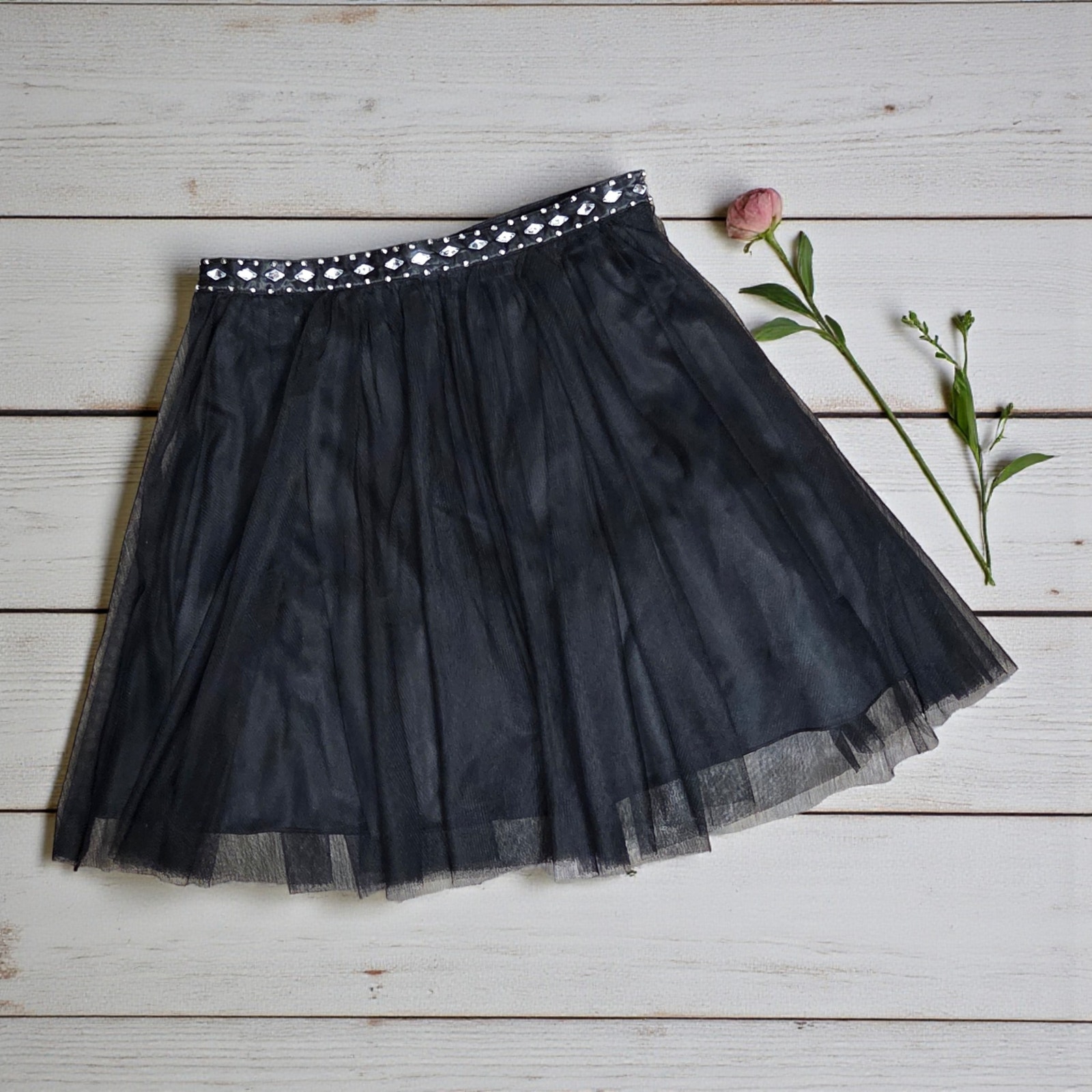 Sequin Hearts Black Tulle Tutu Layered Short Skirt Jeweled Waist 7